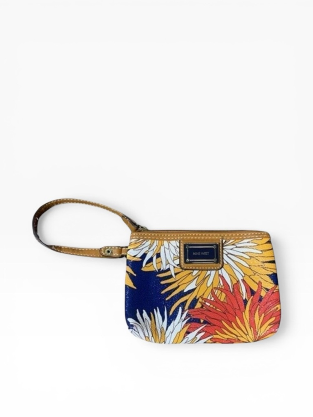Nine West Wristlet Faux Leather Bright Floral Print Tropical Travel Vacation